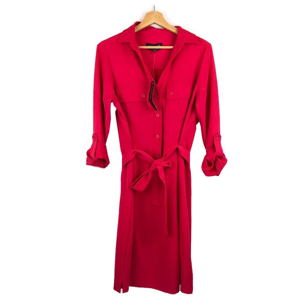 NWT Jones New York Raspberry Red Pink Belted Shirt Midi Dress 10
